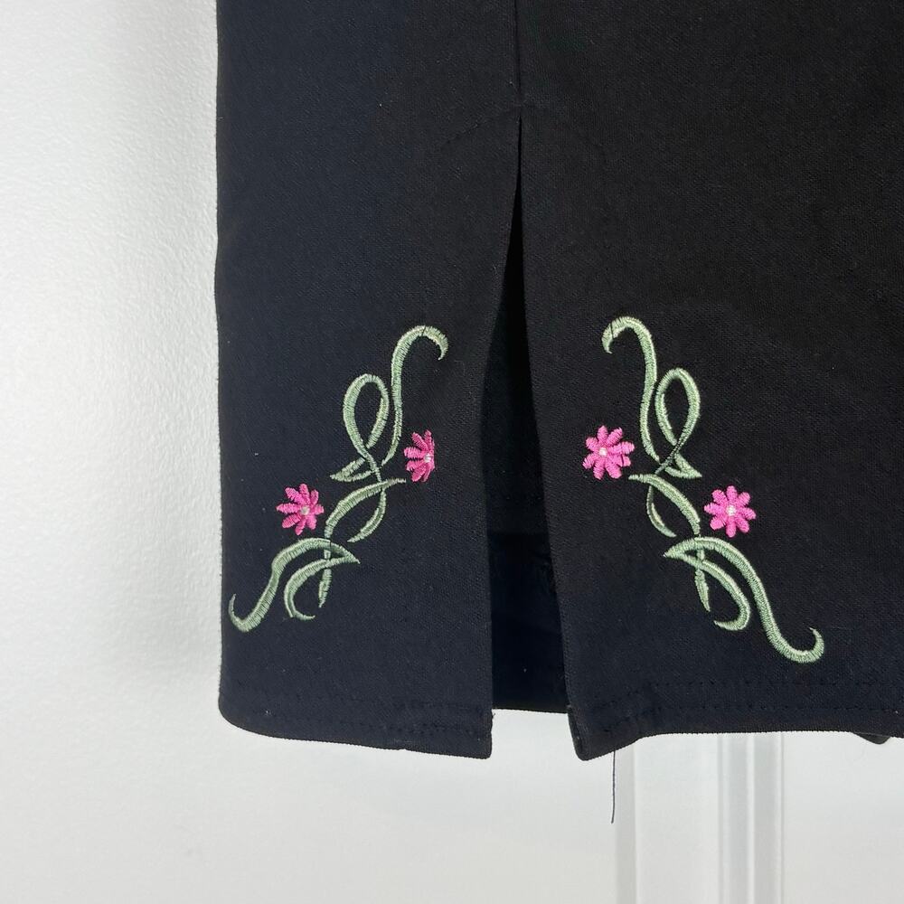Currants Vintage 90s Black Mini Skirt Skort Embroidery Slit Whimsigoth Witchy M - Picture 2 of 7
